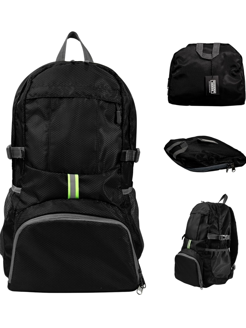 Men's Black Travel Backpack with Reflective Stripe